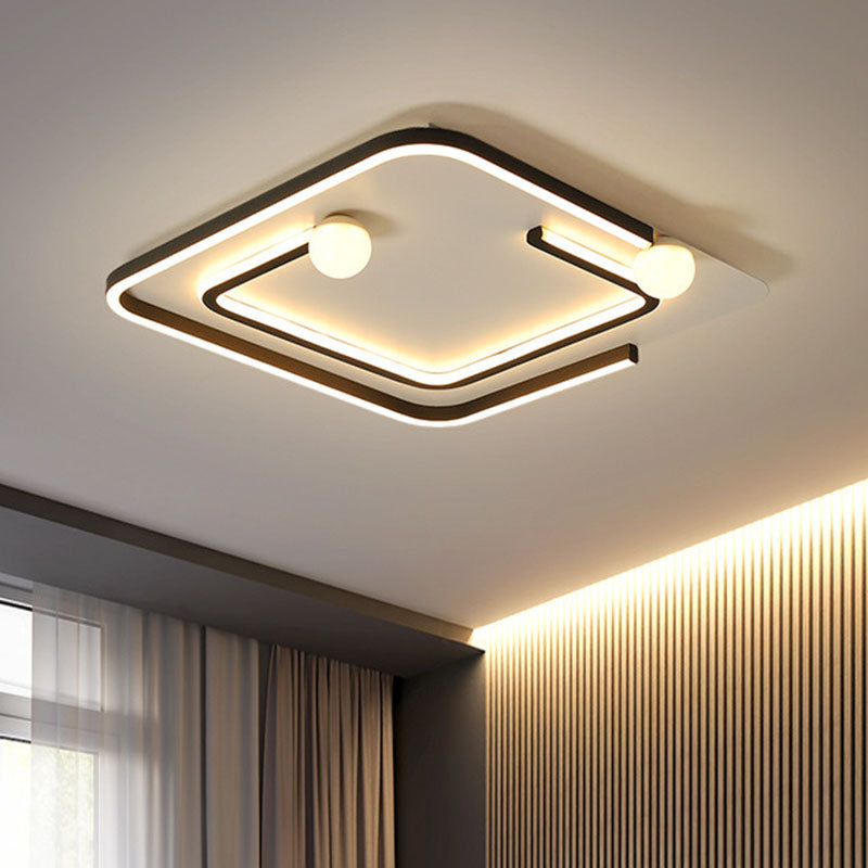 Geometric Line Metal LED Flush Mount Modern Black Flushmount Ceiling Light for Bedroom Black Warm Square Clearhalo 'Ceiling Lights' 'Close To Ceiling Lights' 'Close to ceiling' 'Flush mount' Lighting' 2046535