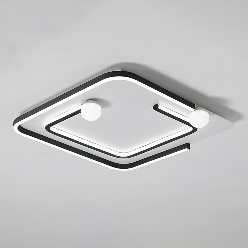 Geometric Line Metal LED Flush Mount Modern Black Flushmount Ceiling Light for Bedroom Black White Square Clearhalo 'Ceiling Lights' 'Close To Ceiling Lights' 'Close to ceiling' 'Flush mount' Lighting' 2046536