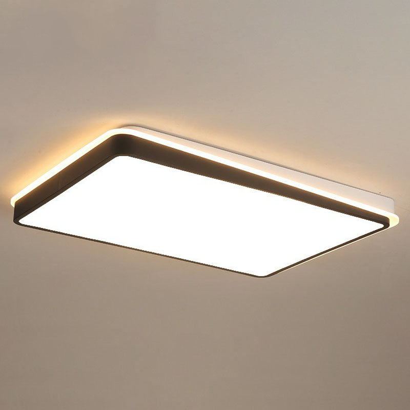 Quadrilateral Metal Flush Mount Lighting Minimalist Black and White LED Flush Mount Fixture Black-White Warm Rectangle Clearhalo 'Ceiling Lights' 'Close To Ceiling Lights' 'Close to ceiling' 'Flush mount' Lighting' 2046584