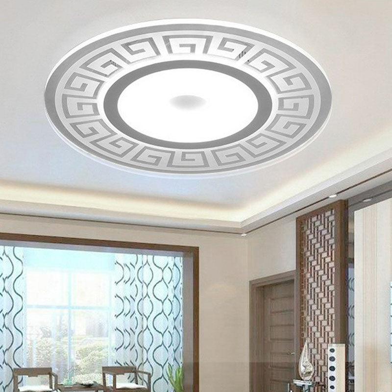 Acrylic Rounded Shape LED Flush Light Artistic White Ceiling Light Flush Mount with Greek Key Decor for Bedroom White White Clearhalo 'Ceiling Lights' 'Close To Ceiling Lights' 'Close to ceiling' 'Flush mount' Lighting' 2046616