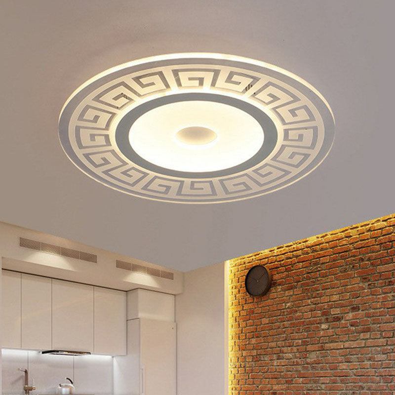 Acrylic Rounded Shape LED Flush Light Artistic White Ceiling Light Flush Mount with Greek Key Decor for Bedroom White Warm Clearhalo 'Ceiling Lights' 'Close To Ceiling Lights' 'Close to ceiling' 'Flush mount' Lighting' 2046618