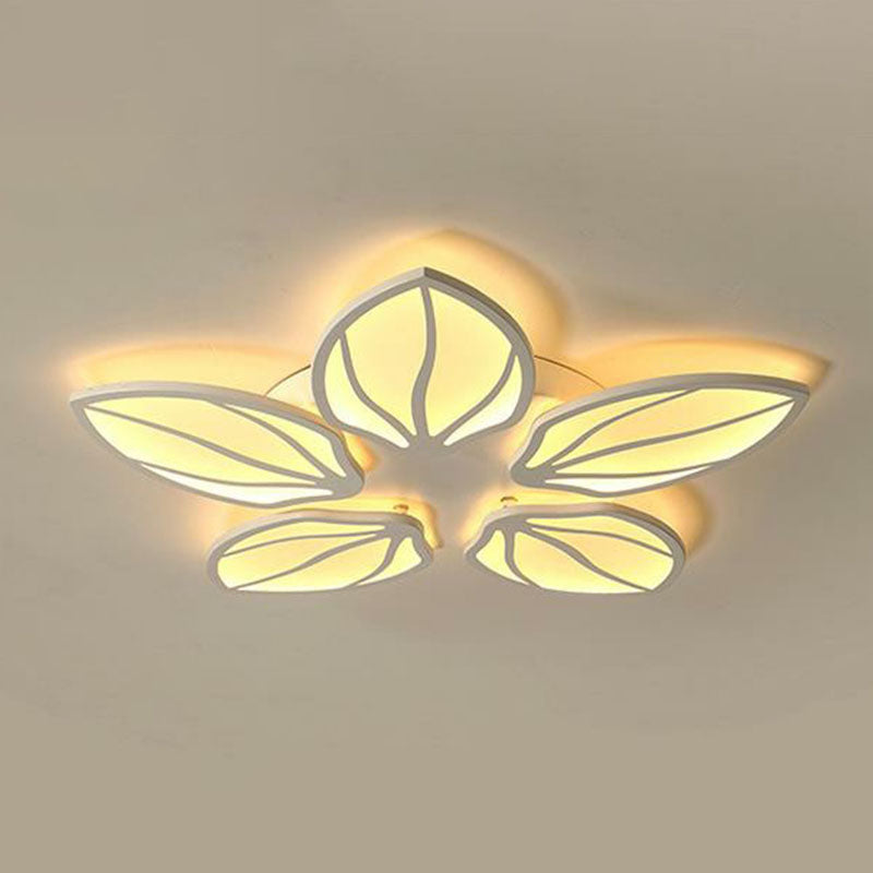 Foliage Acrylic LED Flush Mount Fixture Contemporary White Semi Flush Ceiling Light for Bedroom Clearhalo 'Ceiling Lights' 'Close To Ceiling Lights' 'Close to ceiling' 'Semi-flushmount' Lighting' 2046686