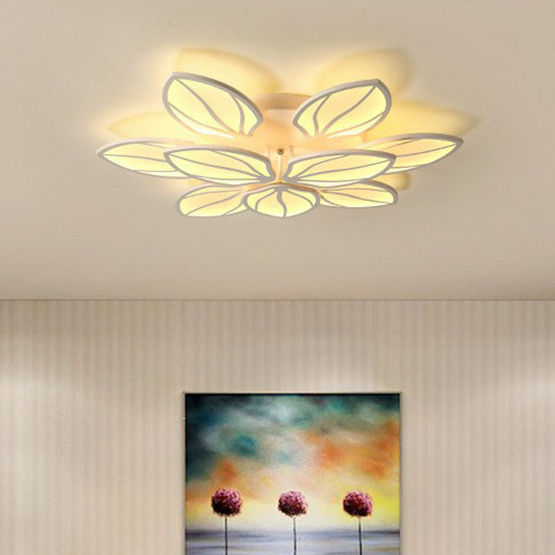 Foliage Acrylic LED Flush Mount Fixture Contemporary White Semi Flush Ceiling Light for Bedroom 9 White Clearhalo 'Ceiling Lights' 'Close To Ceiling Lights' 'Close to ceiling' 'Semi-flushmount' Lighting' 2046687