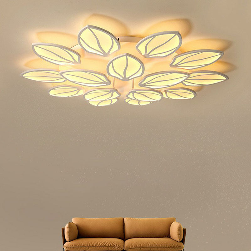 Foliage Acrylic LED Flush Mount Fixture Contemporary White Semi Flush Ceiling Light for Bedroom 15 White Clearhalo 'Ceiling Lights' 'Close To Ceiling Lights' 'Close to ceiling' 'Semi-flushmount' Lighting' 2046691