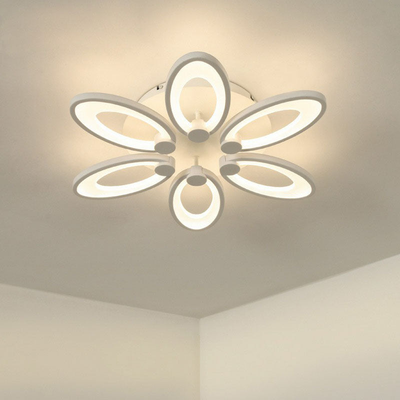 Elliptical LED Semi Flush Mount Modern Acrylic White Flushmount Ceiling Light for Living Room 6 White White Clearhalo 'Ceiling Lights' 'Close To Ceiling Lights' 'Close to ceiling' 'Semi-flushmount' Lighting' 2046701