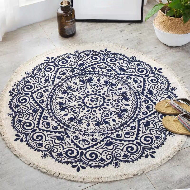 Bohemian Style Bedroom Rug Multicolored Geometric Carpet Cotton Pet Friendly Rug Light Blue-Black Clearhalo 'Area Rug' 'Bohemian' 'Rugs' Rug' 2046759