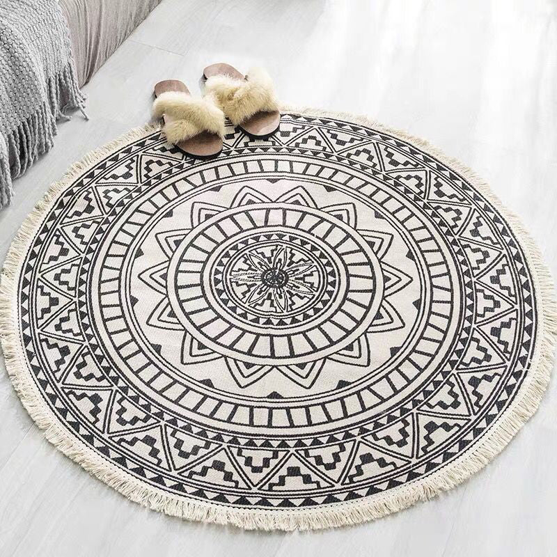 Bohemian Style Bedroom Rug Multicolored Geometric Carpet Cotton Pet Friendly Rug Gloss Black Clearhalo 'Area Rug' 'Bohemian' 'Rugs' Rug' 2046761