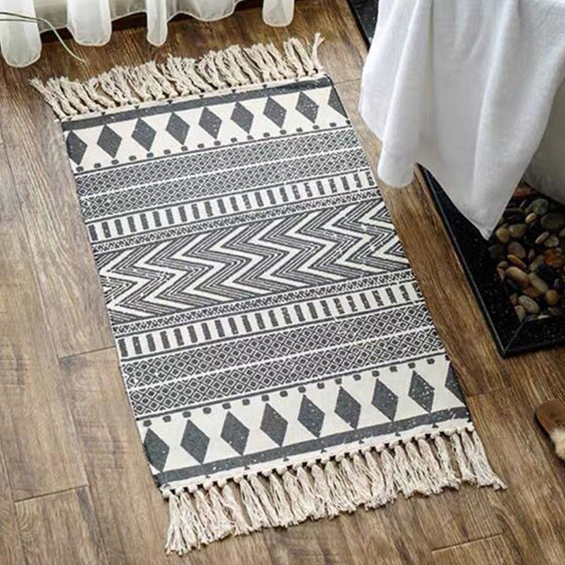 Unique Geometric Rug Multicolor Eclectic Rug Cotton Pet Friendly Carpet with Tassel Knot for Great Room Textured Black 2' x 2'11