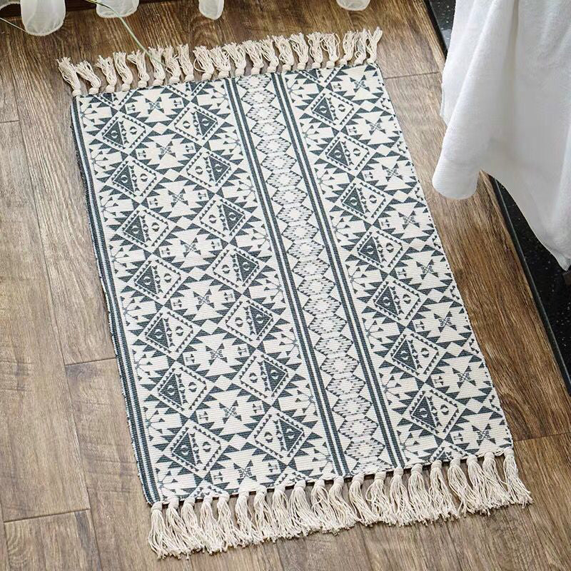 Unique Geometric Rug Multicolor Eclectic Rug Cotton Pet Friendly Carpet with Tassel Knot for Great Room Matte Black 2' x 2'11