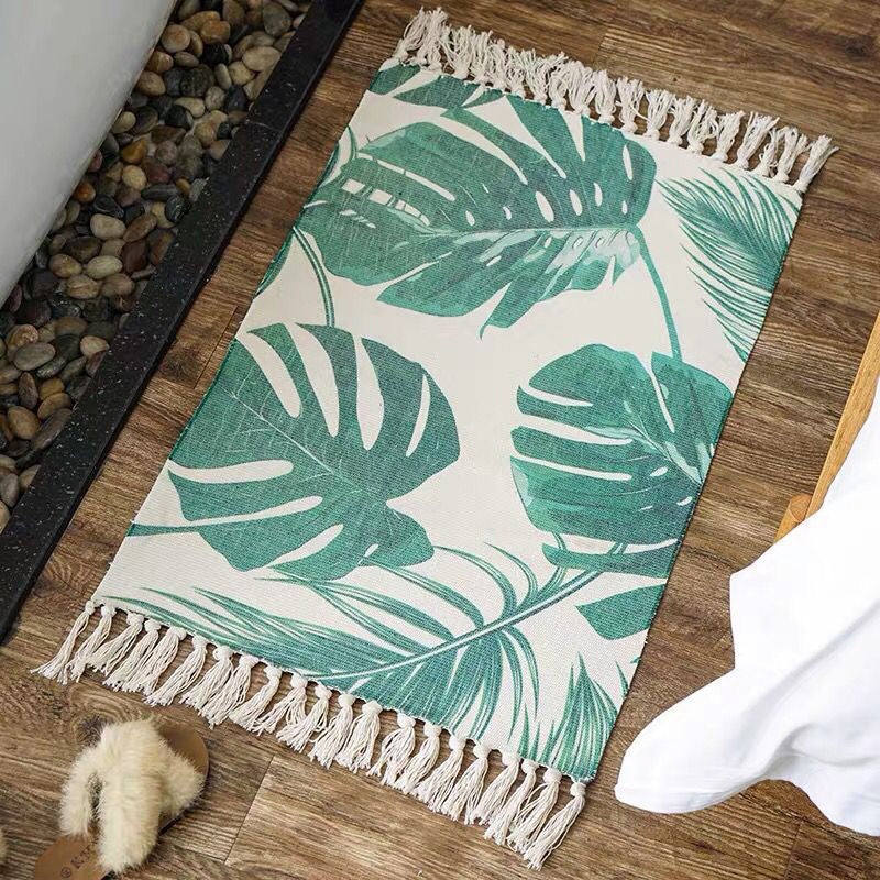 Multi Color Bedroom Rug Funky Geometric Carpet Cotton Machine Washable Pet Friendly Rug with Tassel Olive Green 2' x 2'11