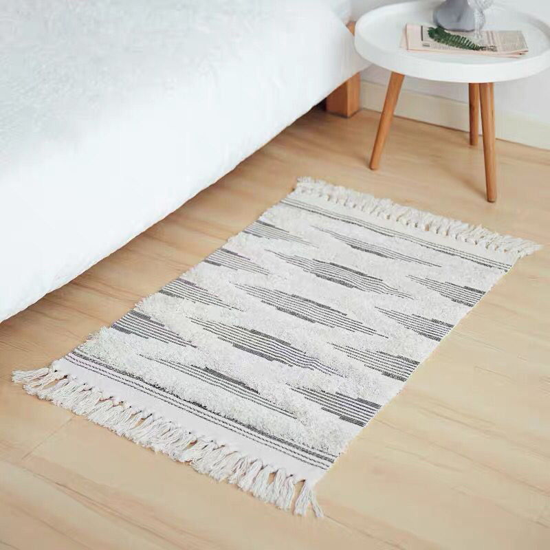 Bohemian Rhombus Indoor Rug Multi Color Cotton Rug Pet Friendly Area Carpet for Home Grey 2' x 2'11