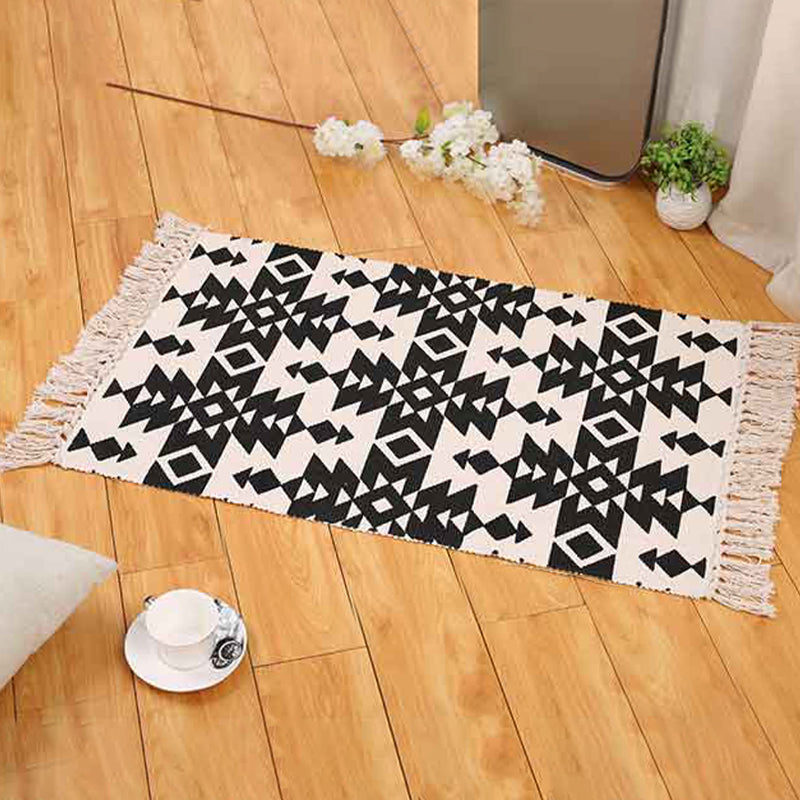 Boho Living Room Area Rug Multi Colored Geometric Patterned Braided Rug Cotton Machine Washable Carpet Gloss Black Clearhalo 'Area Rug' 'Bohemian' 'Rugs' Rug' 2046892