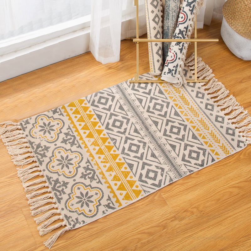 Funky Seamless Patterned Rug Multi Color Cotton Rug Pet Friendly Washable Carpet for Bedroom Yellow 2' x 2'11