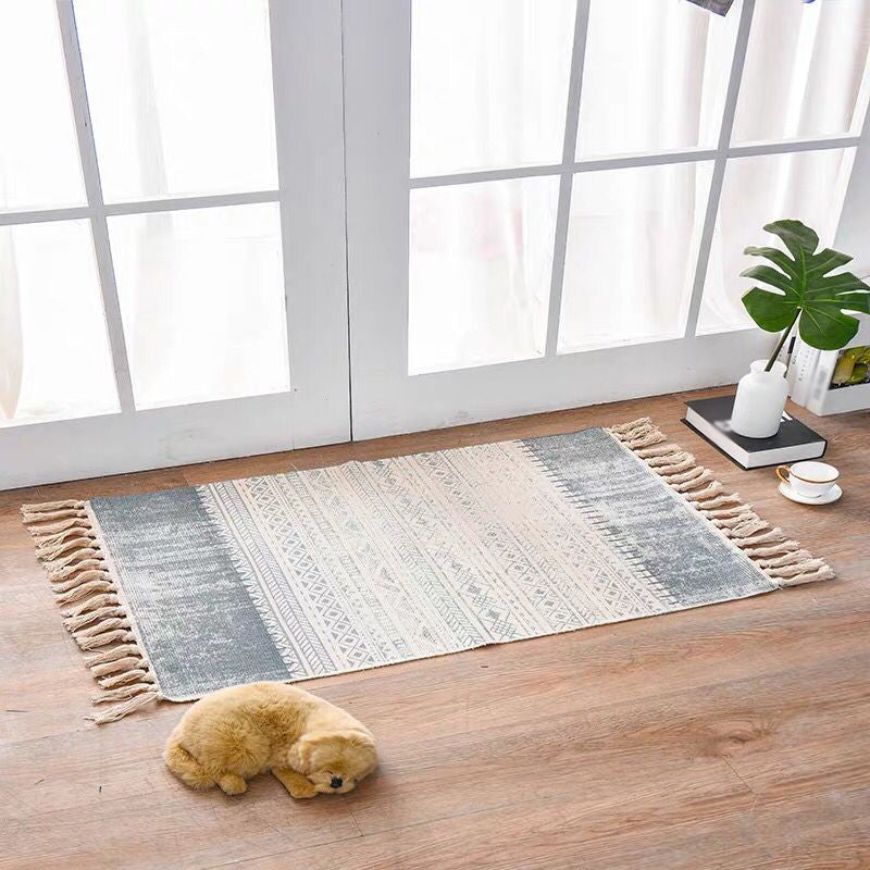 Decorative Bohemian Rug Multi Color Tribal Carpet Pet Friendly Rug with Tassel for Door Blue-Gray 2' x 2'11