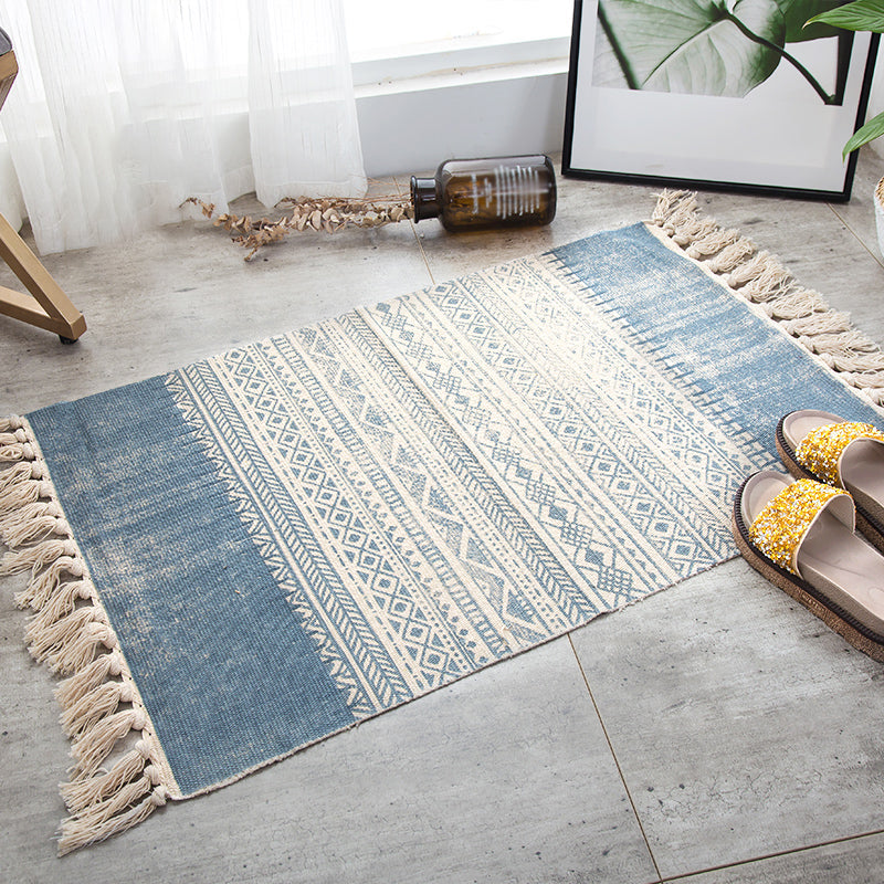 Stylish Boho Chic Rug Multi Color Geometrical Rug Pet Friendly Tassel Rug for Girls Room Blue 2' x 2'11