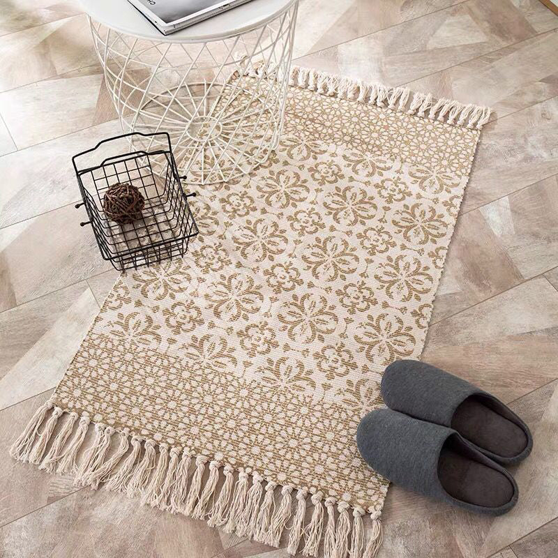 Aesthetic Multi Color Boho Rug Cotton Braided Flower Rug Pet Friendly Area Carpet for Bedroom Light Yellow 2' x 2'11