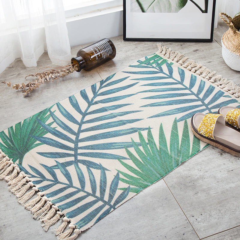 Multi-Color Palm Leaf Rug Cotton Bohemia Rug Machine Washable Carpet for Room Green 2' x 2'11