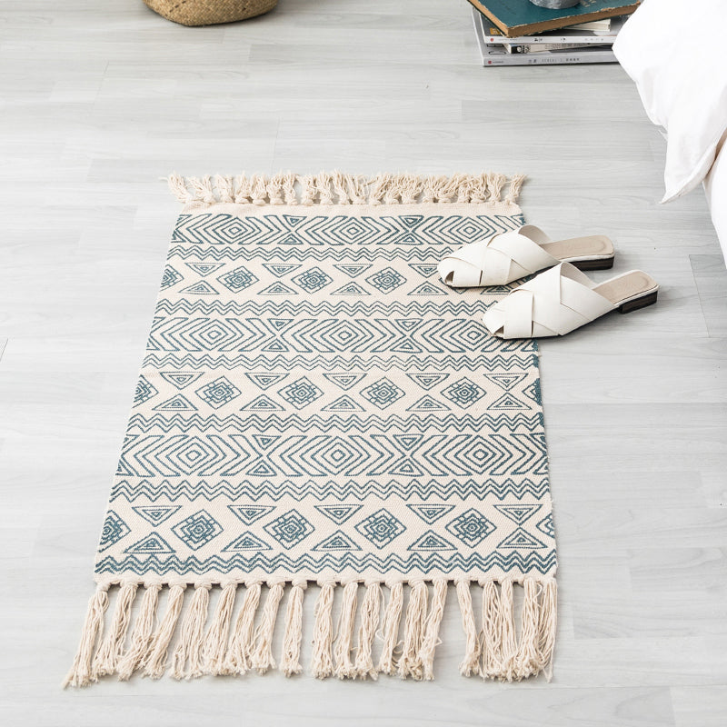 Creative Shiplap Rug Multi-Color Boho Chic Rug Cotton Pet Friendly Rug for Home Gray-Blue 2' x 2'11