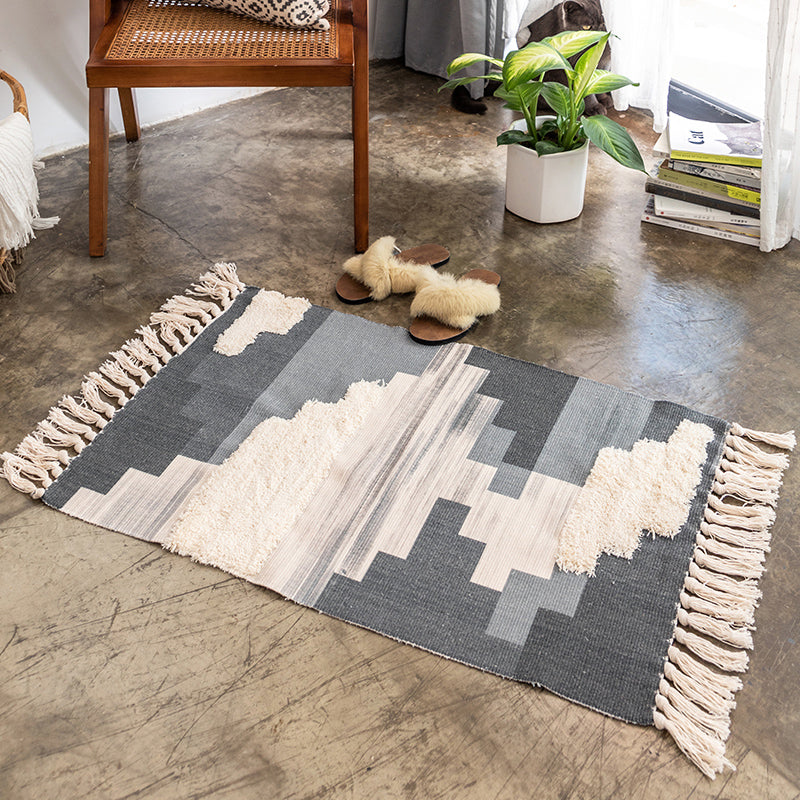 Creative Shiplap Rug Multi-Color Boho Chic Rug Cotton Pet Friendly Rug for Home Blue-Gray 2' x 2'11