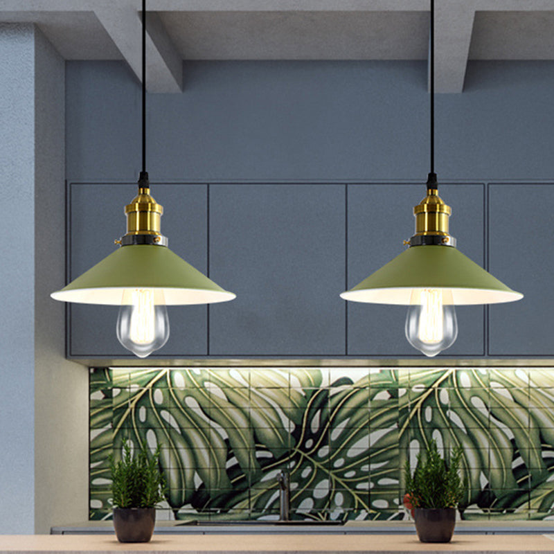 Cone Shade Restaurant Pendant Light Industrial Metal 1-Light Green/Grey Hanging Lamp Clearhalo 'Art Deco Pendants' 'Cast Iron' 'Ceiling Lights' 'Ceramic' 'Crystal' 'Industrial Pendants' 'Industrial' 'Metal' 'Middle Century Pendants' 'Pendant Lights' 'Pendants' 'Tiffany' Lighting' 204800