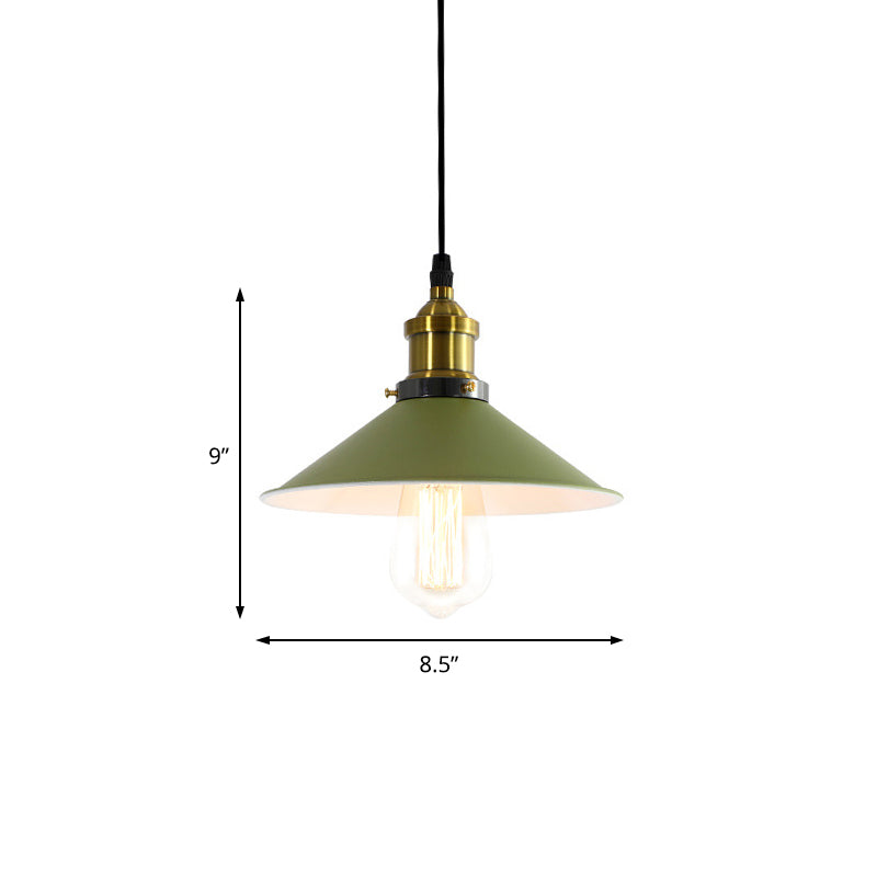 Cone Shade Restaurant Pendant Light Industrial Metal 1-Light Green/Grey Hanging Lamp Clearhalo 'Art Deco Pendants' 'Cast Iron' 'Ceiling Lights' 'Ceramic' 'Crystal' 'Industrial Pendants' 'Industrial' 'Metal' 'Middle Century Pendants' 'Pendant Lights' 'Pendants' 'Tiffany' Lighting' 204802