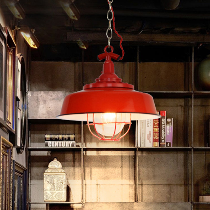 Barn Shade Restaurant Pendant Light Industrial Metal 1-Light Red Hanging Lamp with Wire and Chain Clearhalo 'Art Deco Pendants' 'Cast Iron' 'Ceiling Lights' 'Ceramic' 'Crystal' 'Industrial Pendants' 'Industrial' 'Metal' 'Middle Century Pendants' 'Pendant Lights' 'Pendants' 'Tiffany' Lighting' 204807