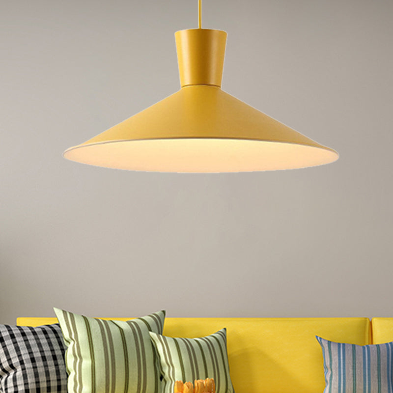 Pink/Yellow/Blue 1 Light Hanging Light Nordic Style Iron Flared Pendant Ceiling Light for Living Room Yellow Clearhalo 'Art Deco Pendants' 'Cast Iron' 'Ceiling Lights' 'Ceramic' 'Crystal' 'Industrial Pendants' 'Industrial' 'Metal' 'Middle Century Pendants' 'Pendant Lights' 'Pendants' 'Tiffany' Lighting' 204891