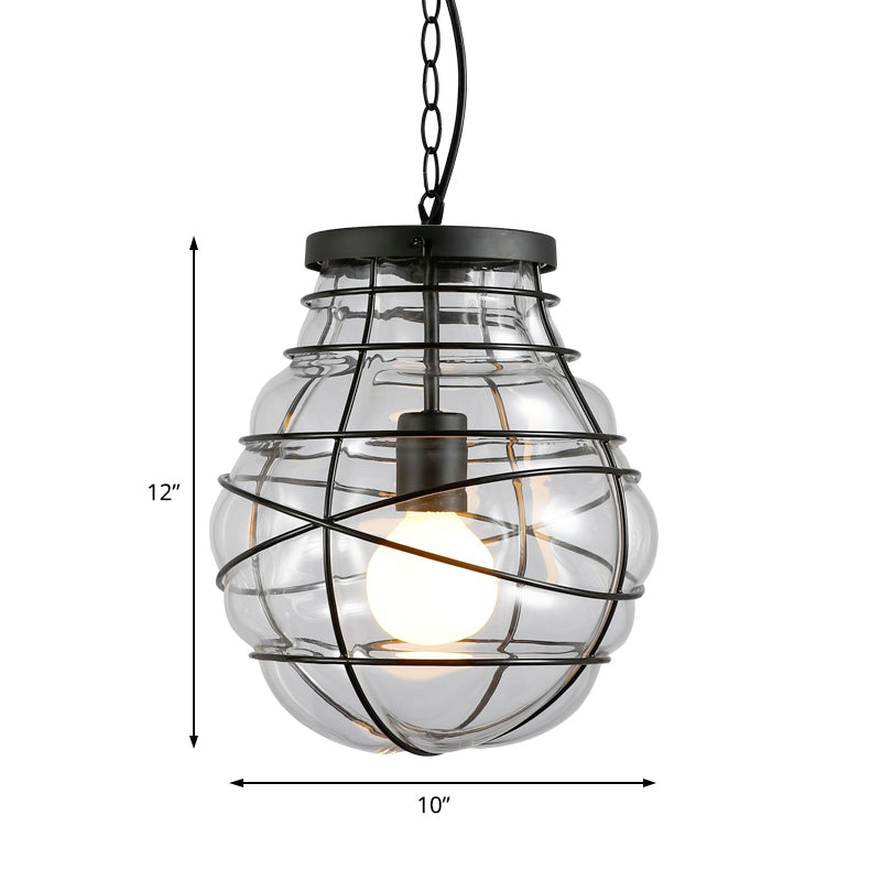 Black Bulb Shape Hanging Light Nautical Glass 1 Head Dining Room Ceiling Light Fixture Clearhalo 'Ceiling Lights' 'Glass shade' 'Glass' 'Industrial Pendants' 'Industrial' 'Middle Century Pendants' 'Pendant Lights' 'Pendants' 'Tiffany' Lighting' 204993