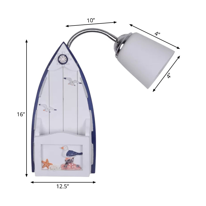 Nautical Ship Wall Light with Bucket Shade 1 Head Glass Wall Sconce in Blue for Nursing Room Clearhalo 'Wall Lamps & Sconces' 'Wall Lights' Lighting' 204997