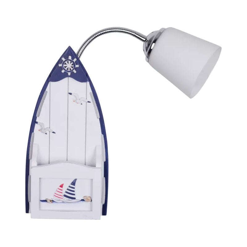 Nautical Ship Wall Light with Bucket Shade 1 Head Glass Wall Sconce in Blue for Nursing Room Clearhalo 'Wall Lamps & Sconces' 'Wall Lights' Lighting' 204999