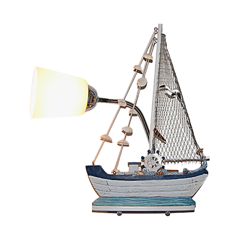 Nautical Ship Wall Light with Bucket Shade 1 Head Glass Wall Sconce in Blue for Nursing Room Clearhalo 'Wall Lamps & Sconces' 'Wall Lights' Lighting' 205002