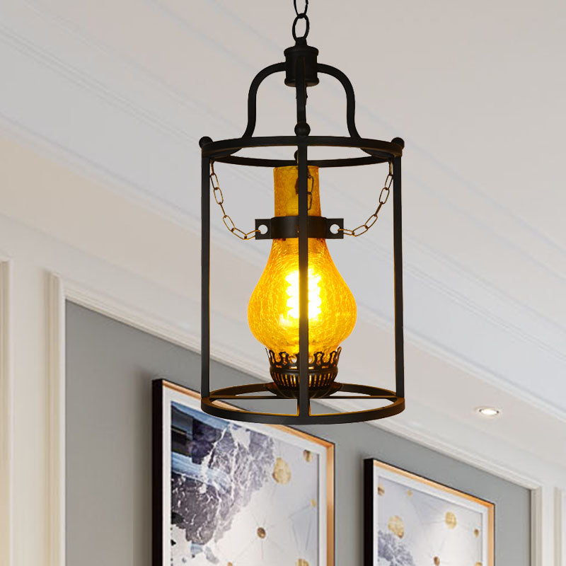 Black Cylinder Cage Shade Pendant Light Vintage Metal 1 Light Dining Room Hanging Lamp Clearhalo 'Art Deco Pendants' 'Black' 'Cast Iron' 'Ceiling Lights' 'Ceramic' 'Crystal' 'Industrial Pendants' 'Industrial' 'Metal' 'Middle Century Pendants' 'Pendant Lights' 'Pendants' 'Rustic Pendants' 'Tiffany' Lighting' 205009