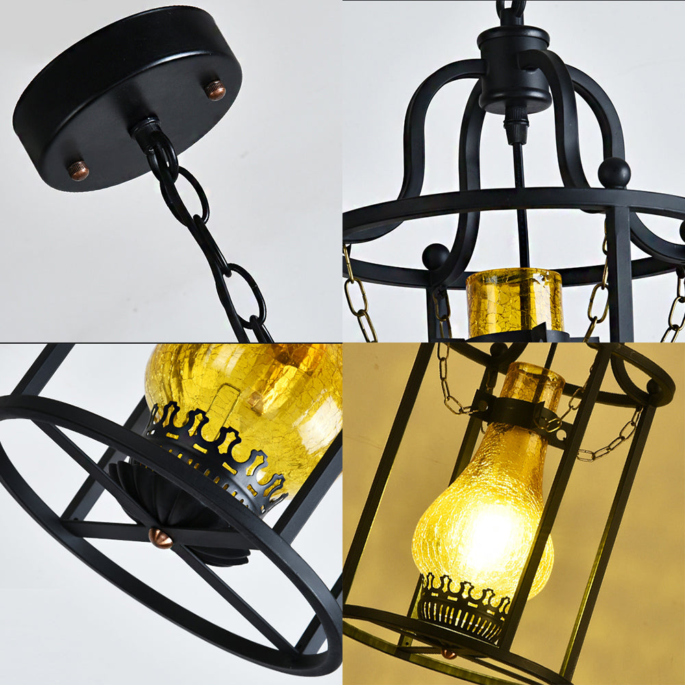 Black Cylinder Cage Shade Pendant Light Vintage Metal 1 Light Dining Room Hanging Lamp Clearhalo 'Art Deco Pendants' 'Black' 'Cast Iron' 'Ceiling Lights' 'Ceramic' 'Crystal' 'Industrial Pendants' 'Industrial' 'Metal' 'Middle Century Pendants' 'Pendant Lights' 'Pendants' 'Rustic Pendants' 'Tiffany' Lighting' 205012