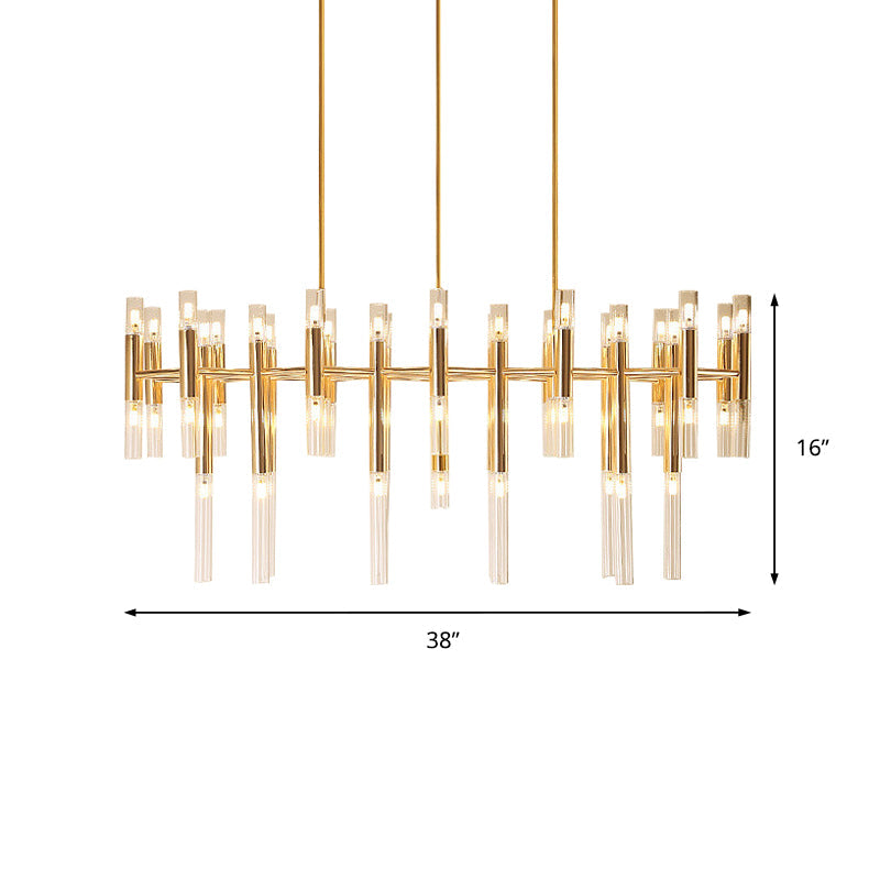 Tubular LED Island Pendant Modern Metal 54-Light Dining Room Ceiling Drop Light in Gold Clearhalo 'Ceiling Lights' 'Close To Ceiling Lights' 'Glass shade' 'Glass' 'Island Lights' Lighting' 205031