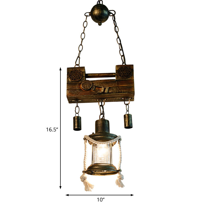 Metal Lantern Pendant Light Nautical Single Light Indoor Hanging Light Fixture with Rope in Brass Clearhalo 'Art Deco Pendants' 'Cast Iron' 'Ceiling Lights' 'Ceramic' 'Crystal' 'Industrial Pendants' 'Industrial' 'Metal' 'Middle Century Pendants' 'Pendant Lights' 'Pendants' 'Tiffany' Lighting' 205070