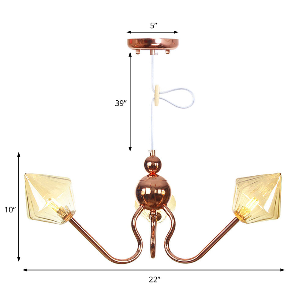 Metal and Glass Diamond Chandelier Industrial 3-Light Kitchen Hanging Lamp in Amber/Clear Clearhalo 'Cast Iron' 'Ceiling Lights' 'Chandeliers' 'Clear' 'Industrial Chandeliers' 'Industrial' 'Metal' 'Middle Century Chandeliers' 'Modern' 'Rustic Chandeliers' 'Tiffany' 'Traditional Chandeliers' Lighting' 205095