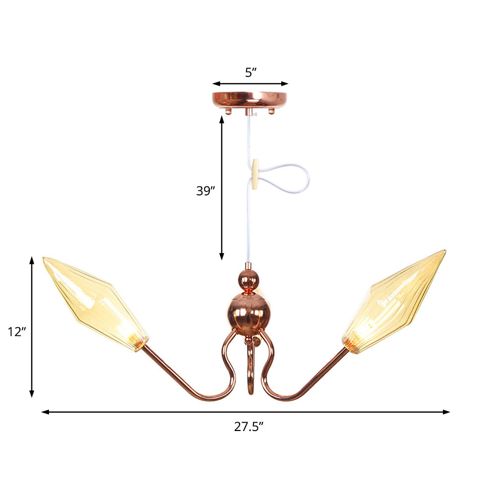 Metal and Glass Diamond Chandelier Industrial 3-Light Study Suspension Lamp in Amber/Clear Clearhalo 'Cast Iron' 'Ceiling Lights' 'Chandeliers' 'Clear' 'Industrial Chandeliers' 'Industrial' 'Metal' 'Middle Century Chandeliers' 'Modern' 'Rustic Chandeliers' 'Tiffany' 'Traditional Chandeliers' Lighting' 205101