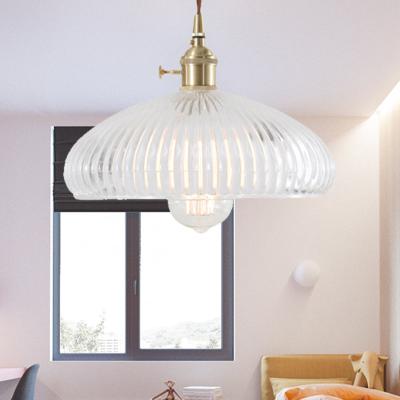 Clear Glass Brass Pendant Lamp Barn/Dome 1-Light Retro Hanging Light Fixture for Living Room Clearhalo 'Art Deco Pendants' 'Cast Iron' 'Ceiling Lights' 'Ceramic' 'Crystal' 'Industrial Pendants' 'Industrial' 'Metal' 'Middle Century Pendants' 'Pendant Lights' 'Pendants' 'Tiffany' Lighting' 205134