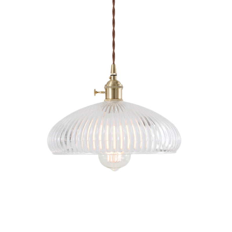 Clear Glass Brass Pendant Lamp Barn/Dome 1-Light Retro Hanging Light Fixture for Living Room Clearhalo 'Art Deco Pendants' 'Cast Iron' 'Ceiling Lights' 'Ceramic' 'Crystal' 'Industrial Pendants' 'Industrial' 'Metal' 'Middle Century Pendants' 'Pendant Lights' 'Pendants' 'Tiffany' Lighting' 205135