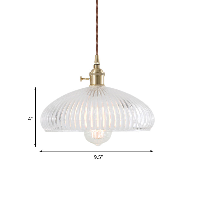 Clear Glass Brass Pendant Lamp Barn/Dome 1-Light Retro Hanging Light Fixture for Living Room Clearhalo 'Art Deco Pendants' 'Cast Iron' 'Ceiling Lights' 'Ceramic' 'Crystal' 'Industrial Pendants' 'Industrial' 'Metal' 'Middle Century Pendants' 'Pendant Lights' 'Pendants' 'Tiffany' Lighting' 205136