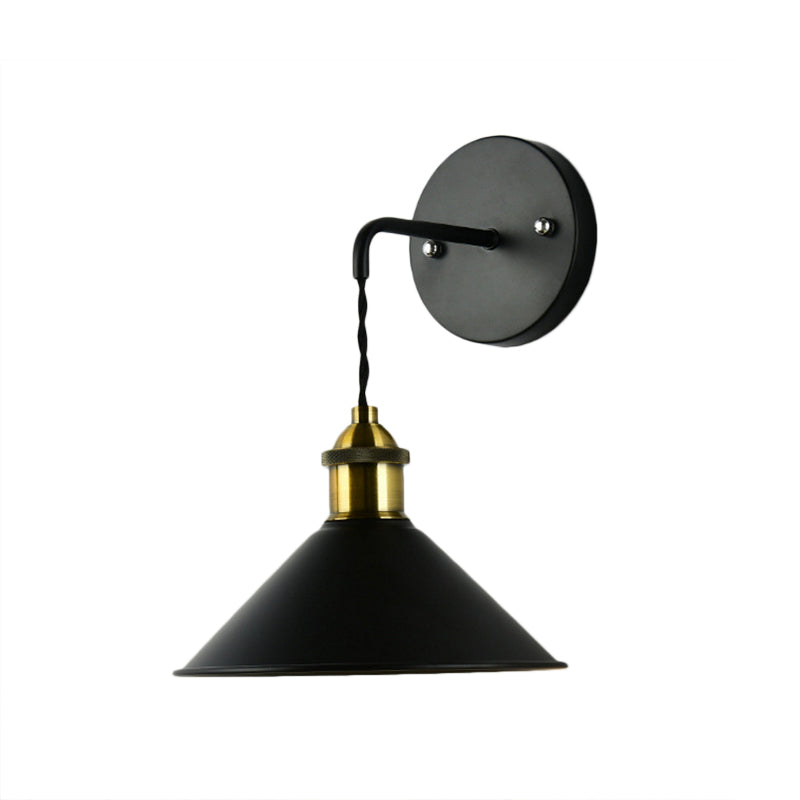 Cone Shade Metal Sconce Lighting Industrial Single Bulb Living Room Wall Mounted Lamp in Black/Grey/White Clearhalo 'Art deco wall lights' 'Cast Iron' 'Glass' 'Industrial wall lights' 'Industrial' 'Middle century wall lights' 'Modern' 'Rustic wall lights' 'Tiffany' 'Traditional wall lights' 'Wall Lamps & Sconces' 'Wall Lights' Lighting' 205279