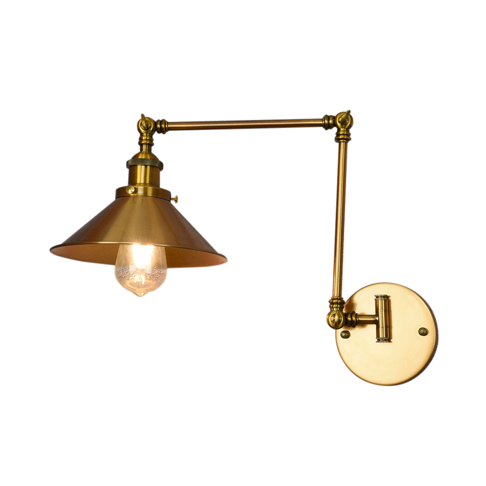 One Bulb Wall Light with Cone Shade Metal Industrial Indoor Sconce Lighting Fixture in Brass Clearhalo 'Art deco wall lights' 'Cast Iron' 'Glass' 'Industrial wall lights' 'Industrial' 'Middle century wall lights' 'Modern' 'Rustic wall lights' 'Tiffany' 'Traditional wall lights' 'Wall Lamps & Sconces' 'Wall Lights' Lighting' 205283