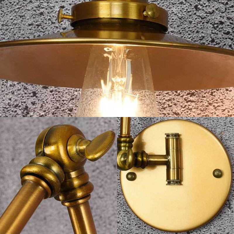 Metal Brass Sconce Light Wide Flare 1-Light Industrial Wall Mounted Light for Dining Room Clearhalo 'Art deco wall lights' 'Cast Iron' 'Glass' 'Industrial wall lights' 'Industrial' 'Middle century wall lights' 'Modern' 'Rustic wall lights' 'Tiffany' 'Traditional wall lights' 'Wall Lamps & Sconces' 'Wall Lights' Lighting' 205293