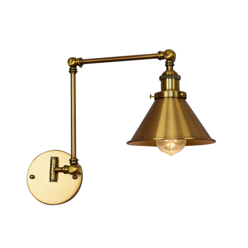 1 Light Metal Wall Lamp Industrial Brass Conical Indoor Sconce Light Fixture for Living Room Clearhalo 'Art deco wall lights' 'Cast Iron' 'Glass' 'Industrial wall lights' 'Industrial' 'Middle century wall lights' 'Modern' 'Rustic wall lights' 'Tiffany' 'Traditional wall lights' 'Wall Lamps & Sconces' 'Wall Lights' Lighting' 205296