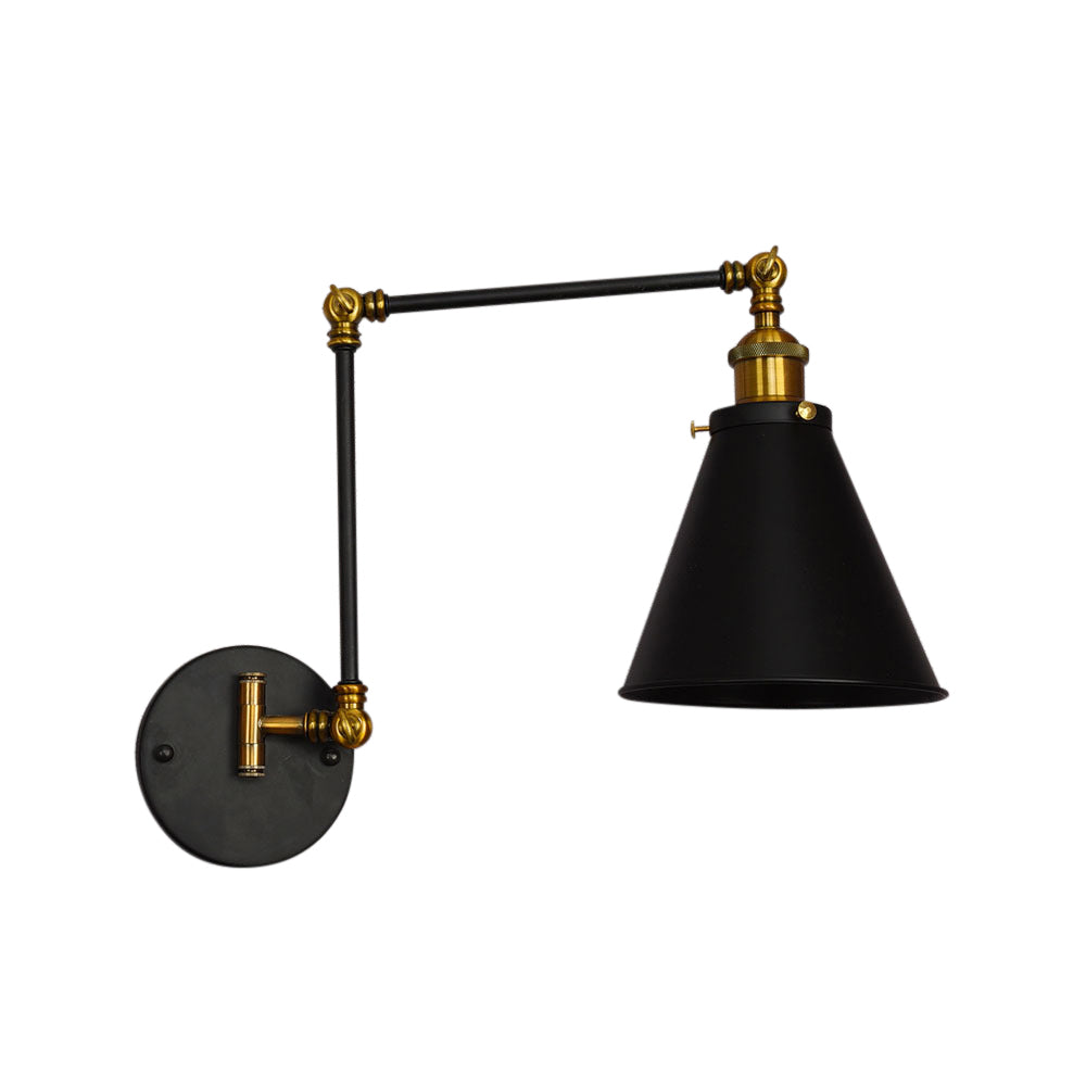 Black One Light Sconce Light Industrial Metal Cone Shade Wall Lighting Fixture for Living Room Clearhalo 'Art deco wall lights' 'Cast Iron' 'Glass' 'Industrial wall lights' 'Industrial' 'Middle century wall lights' 'Modern' 'Rustic wall lights' 'Tiffany' 'Traditional wall lights' 'Wall Lamps & Sconces' 'Wall Lights' Lighting' 205306