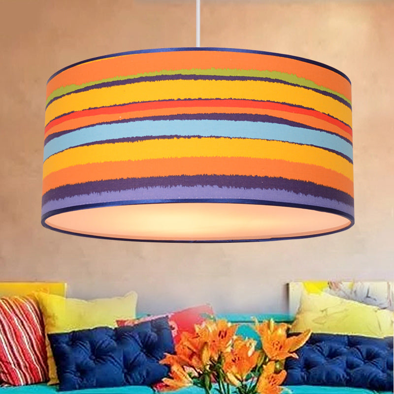 Fabric Drum Shape Hanging Light Modern Kids Suspension Light for Child Bedroom Clearhalo 'Ceiling Lights' 'Pendant Lights' 'Pendants' Lighting' 205337