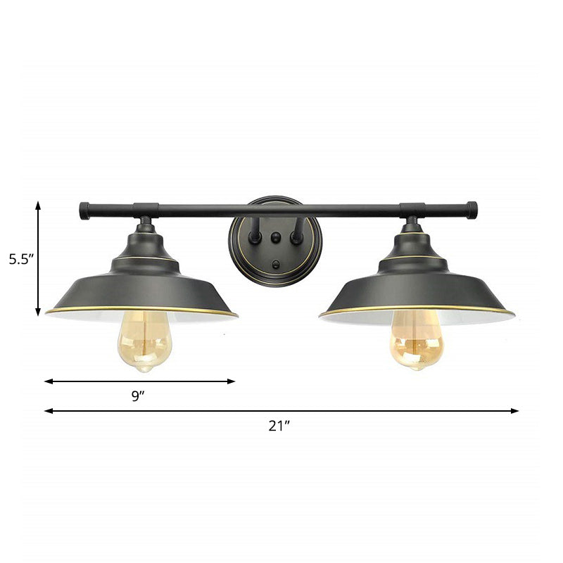 2 Lights Metal Wall Lamp Industrial Black Barn Living Room Sconce Light Fixture with Round Backplate Clearhalo 'Art deco wall lights' 'Cast Iron' 'Glass' 'Industrial wall lights' 'Industrial' 'Middle century wall lights' 'Modern' 'Rustic wall lights' 'Tiffany' 'Traditional wall lights' 'Wall Lamps & Sconces' 'Wall Lights' Lighting' 205350