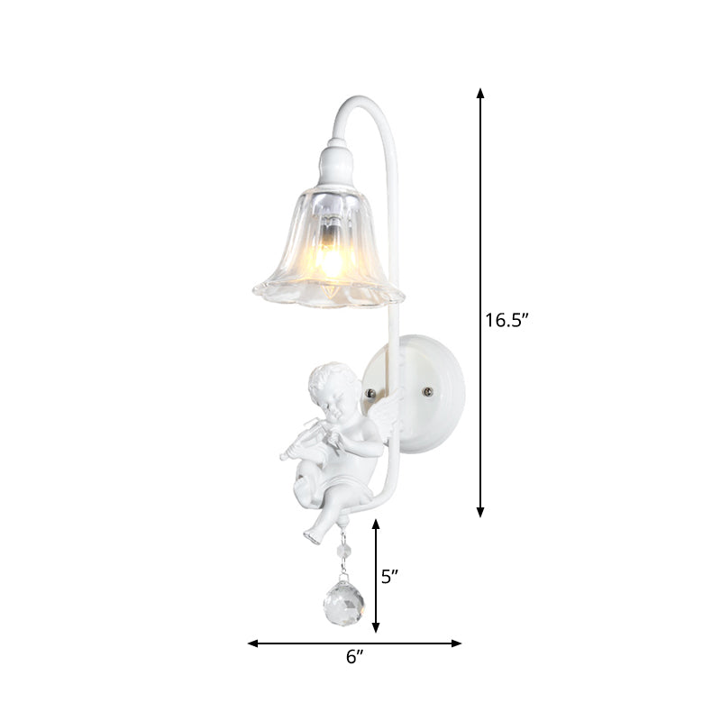 Modern White Wall Light Bell Shade 1 Head Metal Wall Lamp with Angel for Child Bedroom Clearhalo 'Wall Lamps & Sconces' 'Wall Lights' Lighting' 205710