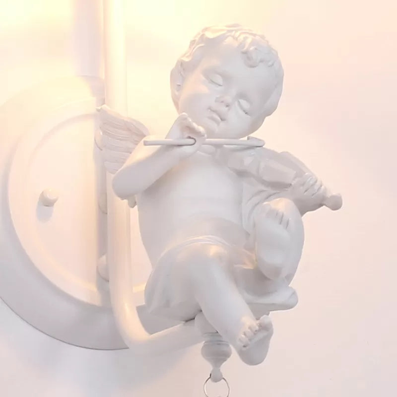 Modern White Wall Light Bell Shade 1 Head Metal Wall Lamp with Angel for Child Bedroom Clearhalo 'Wall Lamps & Sconces' 'Wall Lights' Lighting' 205711