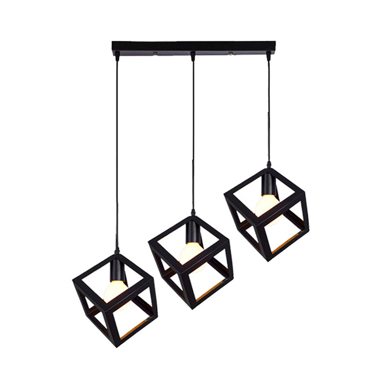 Geometrical Cage Dining Room Multi Ceiling Lamp Vintage Metal 3 Heads Black Suspension Light Clearhalo 'Art Deco Pendants' 'Black' 'Cast Iron' 'Ceiling Lights' 'Ceramic' 'Crystal' 'Industrial Pendants' 'Industrial' 'Metal' 'Middle Century Pendants' 'Pendant Lights' 'Pendants' 'Rustic Pendants' 'Tiffany' Lighting' 2057443